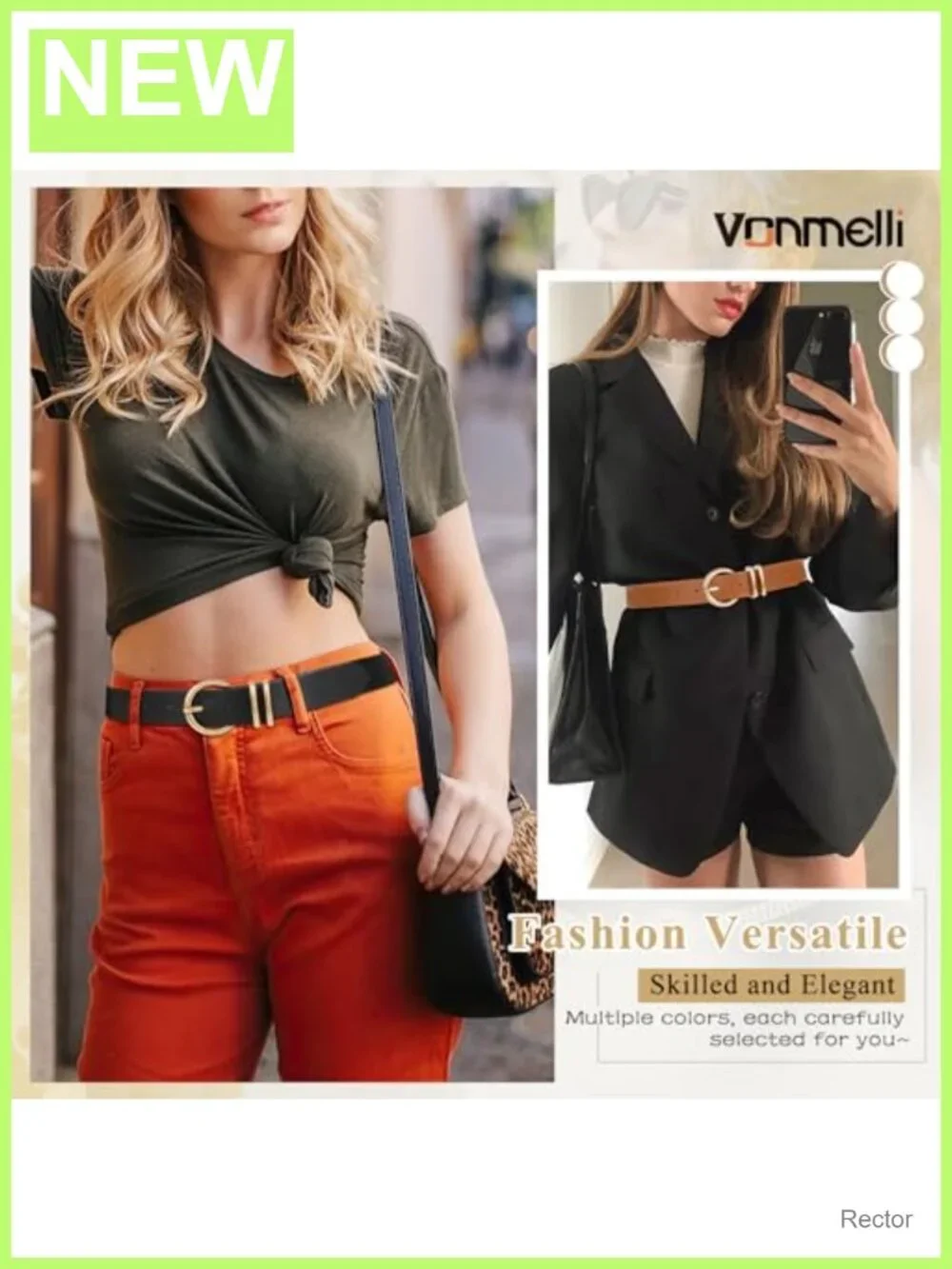 3 Pack Women's Faux Leather Belts with Gold Buckle for Jeans Dresses Waist Belt